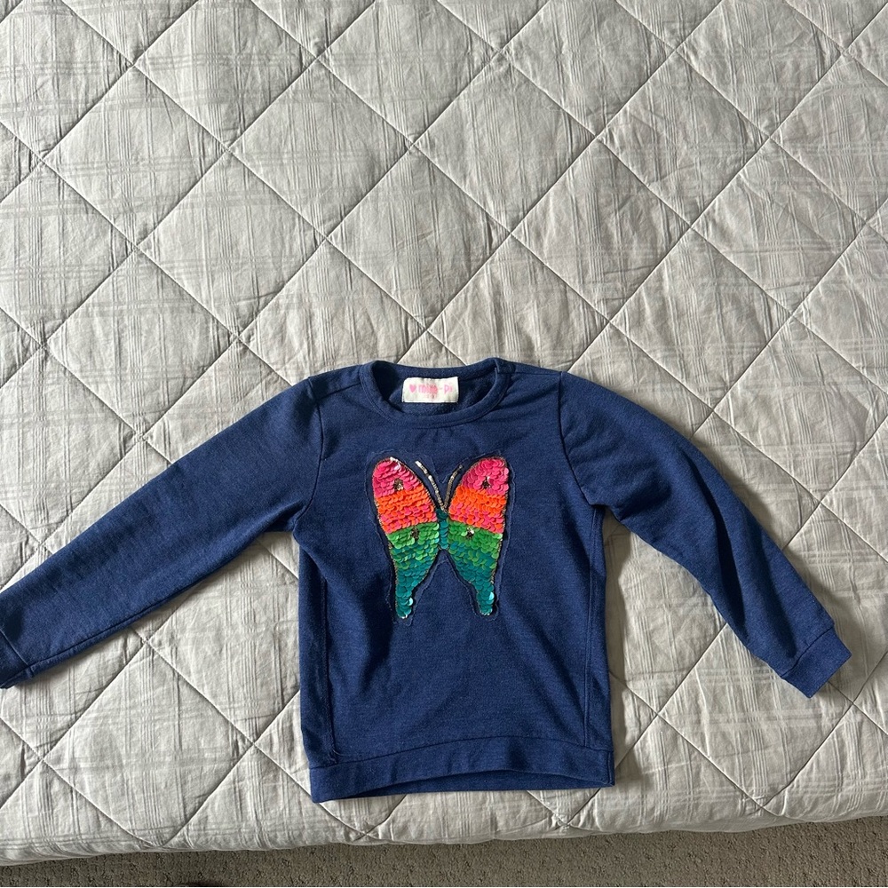 Mim-Pi Navy Sweatshirt with Rainbow Sequin Butterfly- Sz 6Y